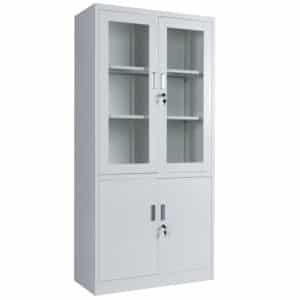 Armoire à 2 portes vitrées et 2 placards métalliques