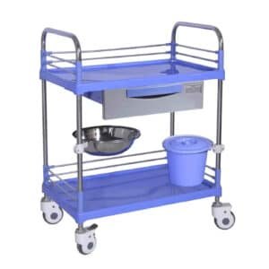 Chariot-à-instrument-en-inox-à-2-plateaux-ABS-tiroir-poubelle-cupule