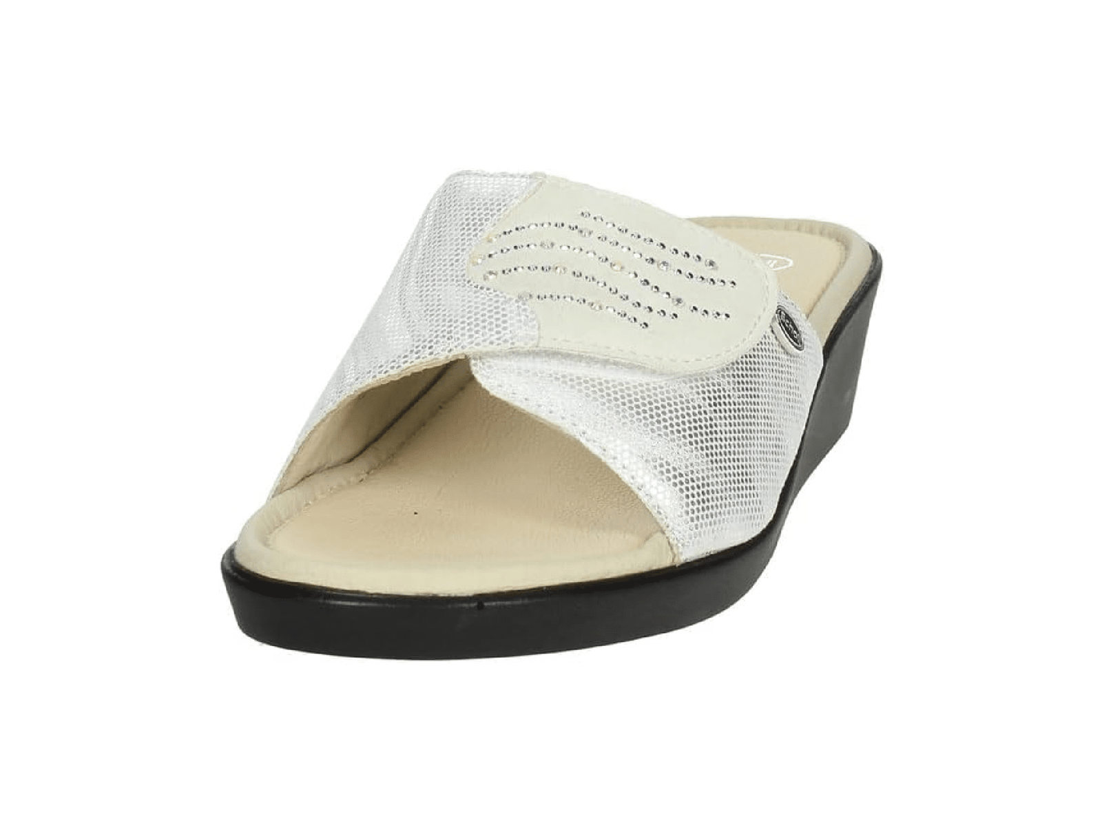 Sandale Ledel Strass Blanche