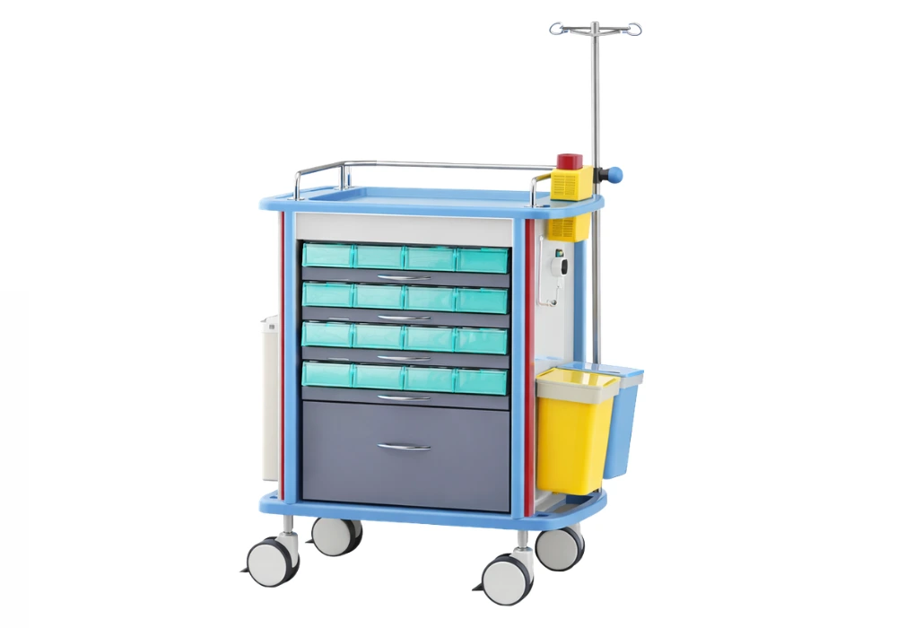 Chariot à médicaments 5 tiroirs double face