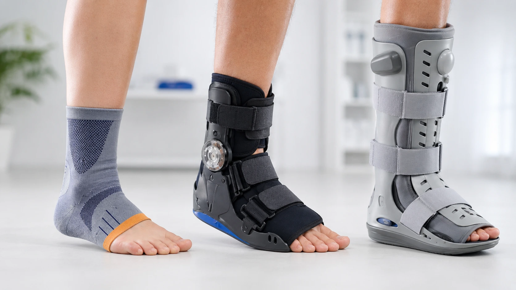 Types d’attelles de cheville au Maroc : chevillère souple, attelle ligamentaire et botte de marche