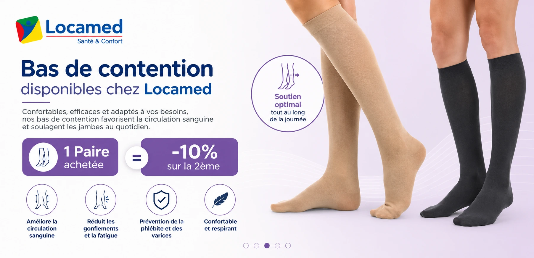 Bas de contention Venoflex disponible chez Locamed Maroc —
mi-bas et bas-cuisse de compression veineuse classe 2